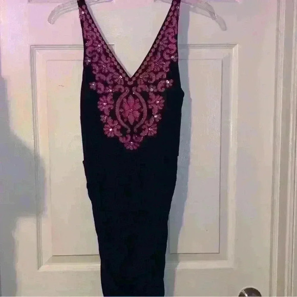 INC International Conceps Navy Blue & Pink Embroidery Crystals Bodycon Dress S - Picture 3 of 5